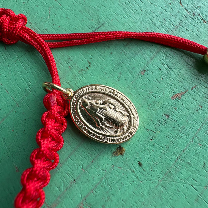 Red Braided Cord Adjustable Bracelet with Miraculous Medal