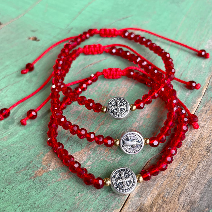 Red Crystal St Benedict Adjustable Bracelet