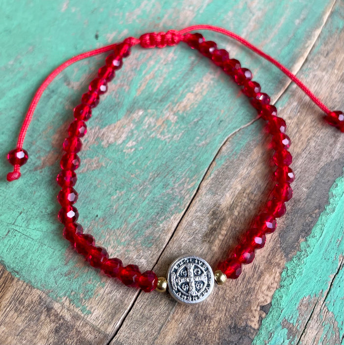 Red Crystal St Benedict Adjustable Bracelet
