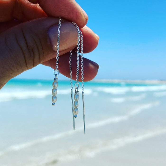 Rice pearl thread earrings