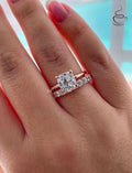 Rose Gold over Sterling Silver 925 Bridal Set with 3CT CZ Cushion Cut Solitare engagement ring and full eternity band.