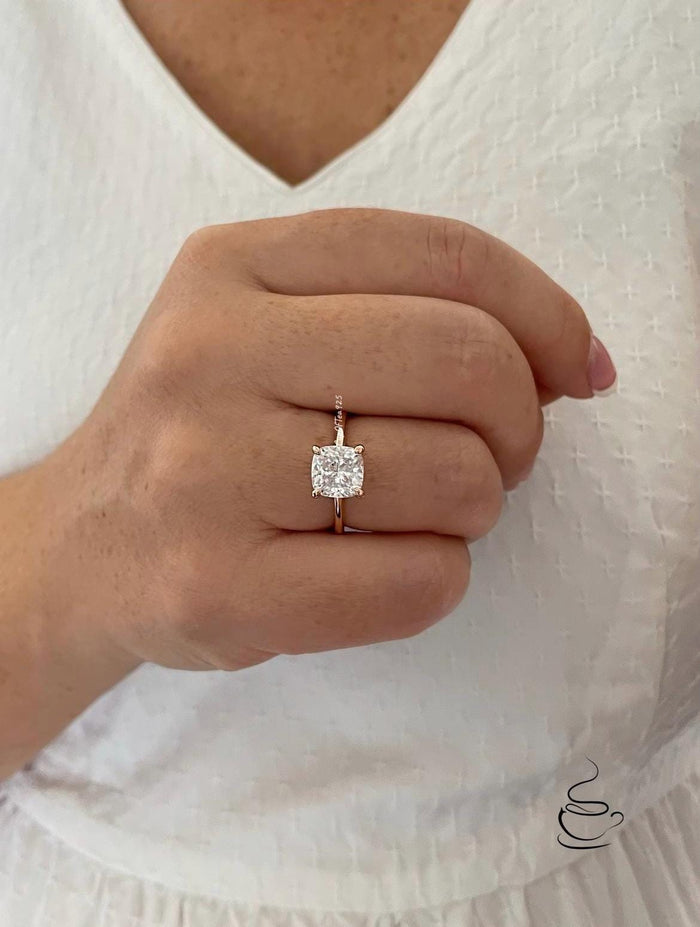Rose Gold over Sterling Silver 925 Bridal Set with 3CT CZ Cushion Cut Solitare engagement ring and full eternity band.