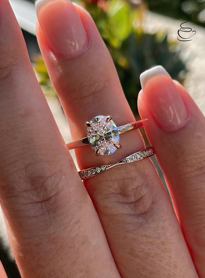Rose gold over sterling silver 925 engagement ring bridal set with 2CT oval cut moissanite and bow tie moissanite band, proposal ring