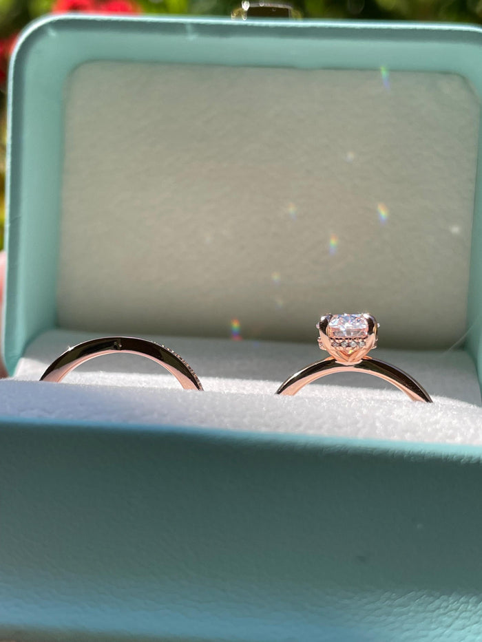 Rose gold over sterling silver 925 engagement ring bridal set with 2CT oval cut moissanite and bow tie moissanite band, proposal ring