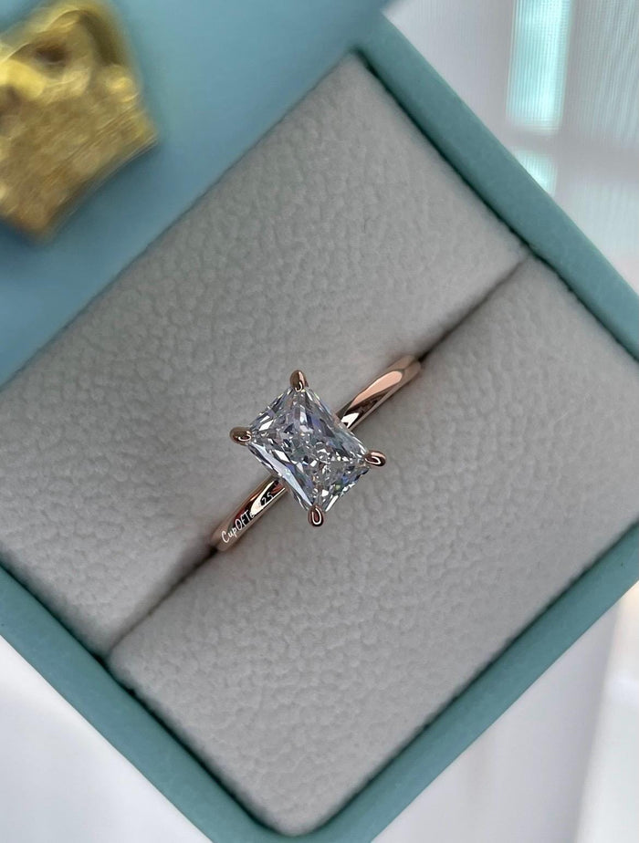Rose Gold Sterling Silver Bridal Set: 2CT Radiant Cut CZ & Half Eternity Band
