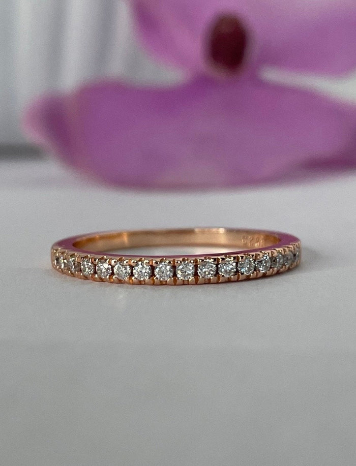 Rose Gold Vermeil 2mm Half Eternity Band with the Finest 5A CZ Diamonds, wedding band, stacking band.