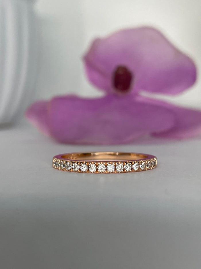 Rose Gold Vermeil 2mm Half Eternity Band with the Finest 5A CZ Diamonds, wedding band, stacking band.