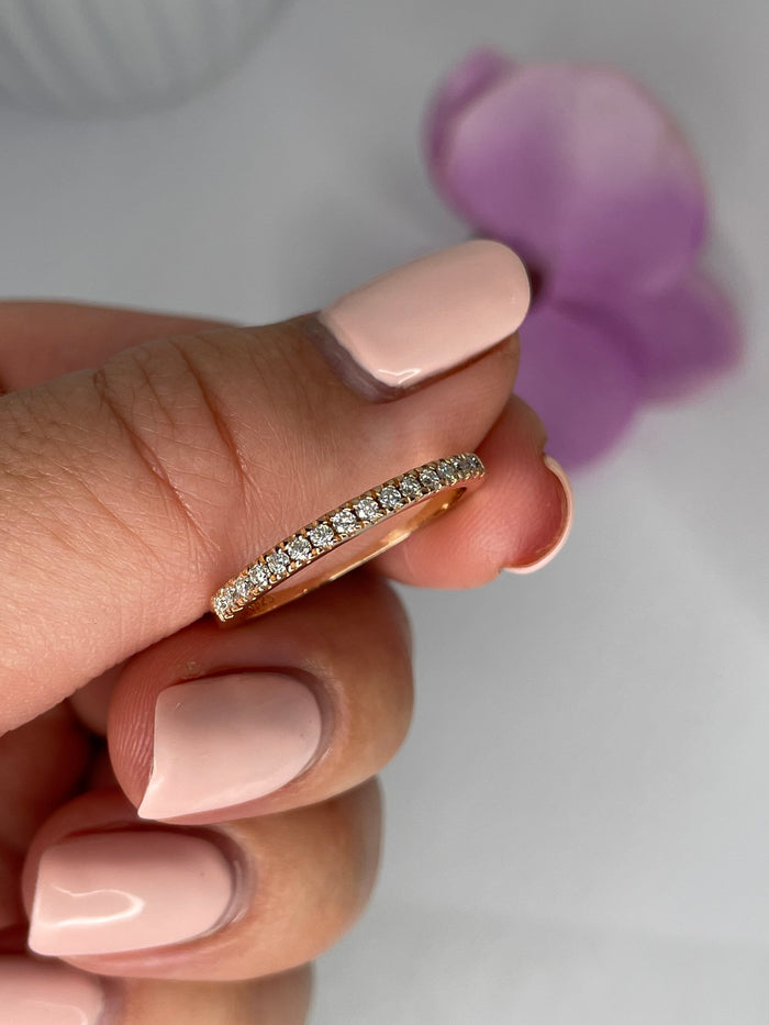Rose Gold Vermeil 2mm Half Eternity Band with the Finest 5A CZ Diamonds, wedding band, stacking band.
