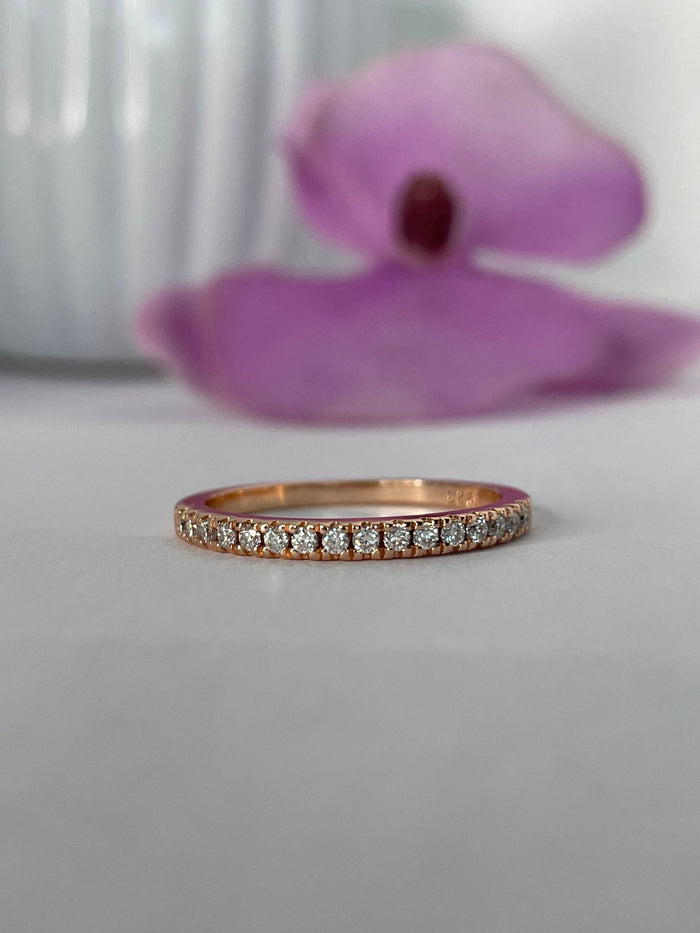 Rose Gold Vermeil 2mm Half Eternity Band with the Finest 5A CZ Diamonds, wedding band, stacking band.
