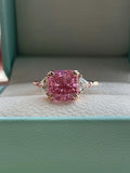 Rose Gold Vermeil Engagement Ring: Pink Crushed Ice CZ, Three Stone