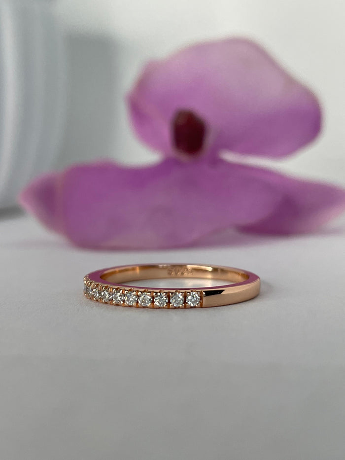 Rose Gold Vermeil Half Eternity Band with D VVS Moissanite, Wedding band, stacking ring, moissanite band
