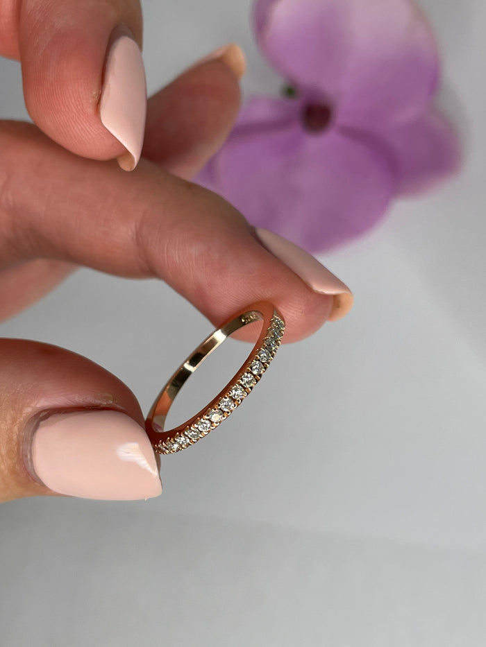 Rose Gold Vermeil Half Eternity Band with D VVS Moissanite, Wedding band, stacking ring, moissanite band