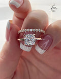 Rose Gold, yellow gold, white gold over Sterling Silver 925 Bridal Set with 3CT Cushion Cut Solitare engagement ring and half eternity band.