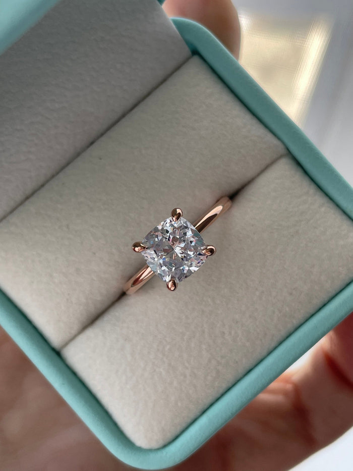 Rose Gold, yellow gold, white gold over Sterling Silver 925 Bridal Set with 3CT Cushion Cut Solitare engagement ring and half eternity band.