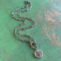 Sacred Heart Mother of Pearl CZ Clasp Paperclip Necklace