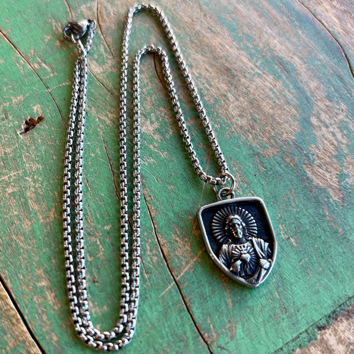 Sacred Heart of Jesus Shield Necklace