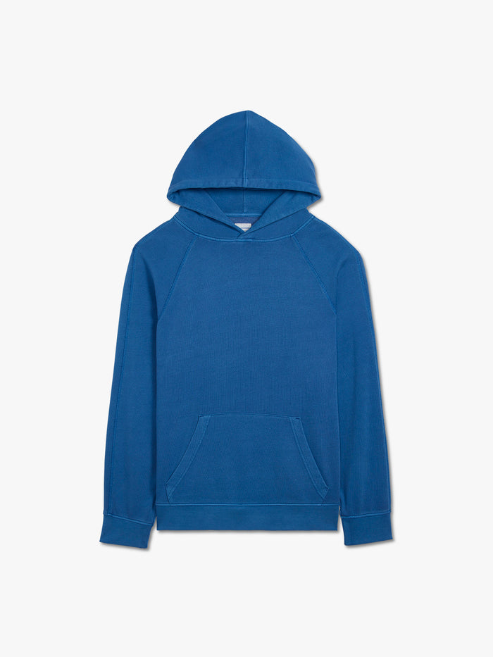 Blue hoodie on a light gray background