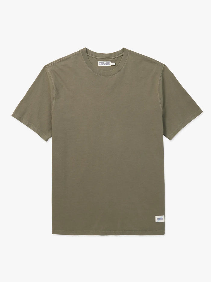 Olive green saltaire t-shirt on a white background