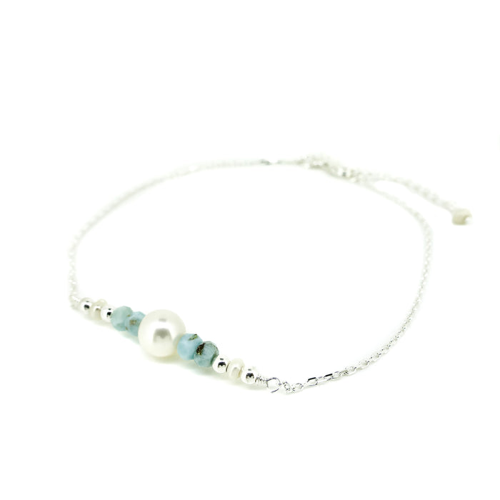 Sea Dreams Pearl Larimar Anklet Silver | Sterling Silver Larimar Anklet