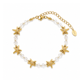 Starfish beaded bracelet with gold charms and clear beads, adjustable chain with clasp