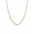 Gold link necklace with bezel-set round stones, five-link chain