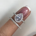 Set of 2 Sterling Silver 925 Rings, Pear Shaped, Tear Drop, engagement ring
