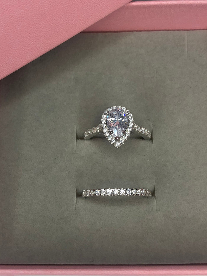 Set of 2 Sterling Silver 925 Rings, Pear Shaped, Tear Drop, engagement ring