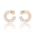 Gold shooting star hoop earrings with clear white cubic zirconia stones