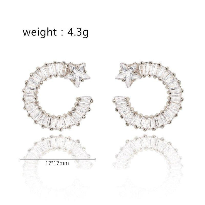 Silver shooting star hoop earrings; 17x17mm, white cubic zirconia stones
