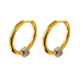 Two-tone hoop earrings, gold hoops with silver bar detail