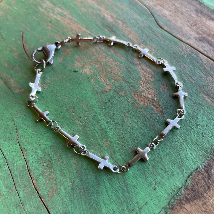 Silver Tiny Crosses Bracelet