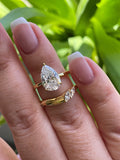 Silver, Yellow gold over sterling silver 925 bridal set with 2CT, 3CT pear cut CZ simulated diamond engagement ring and curved wedding band