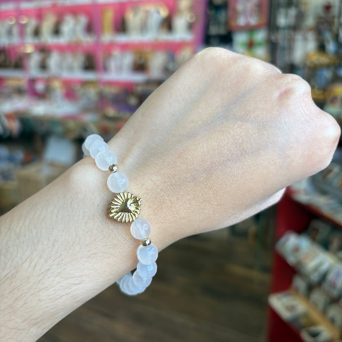 Slider Sacred Heart of Jesus White Agate Bracelet