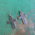Solid Brushed Silver Cross Earrings