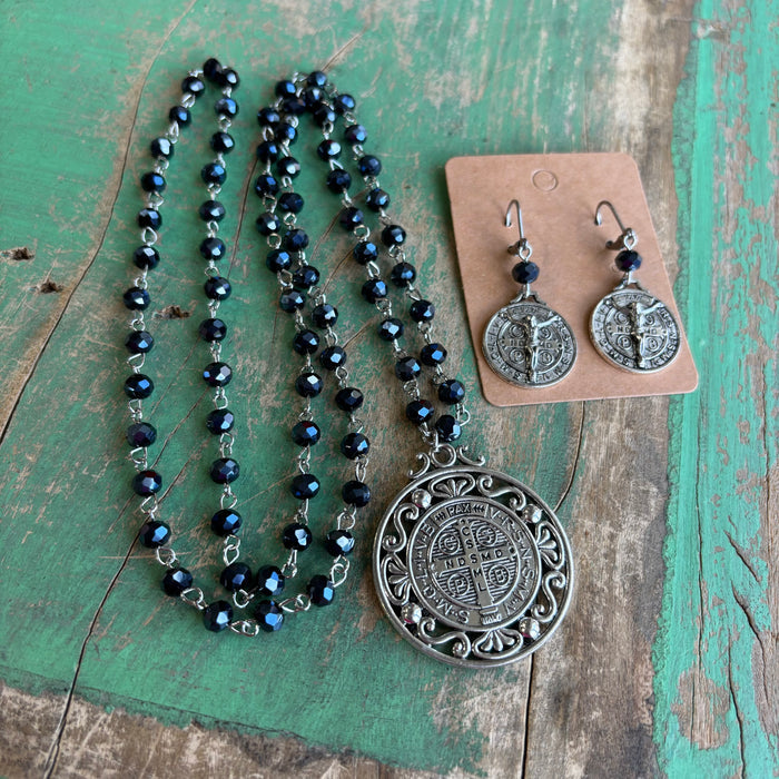 St Benedict Navy Protection Necklace or Earrings