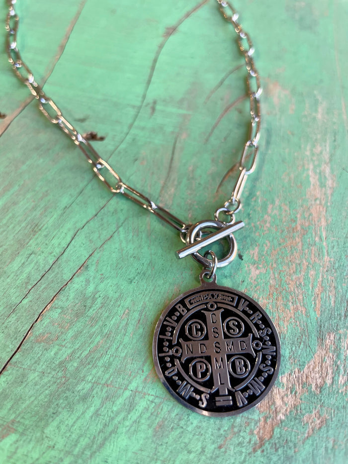 St Benedict Paper Clip Chain and Earrings