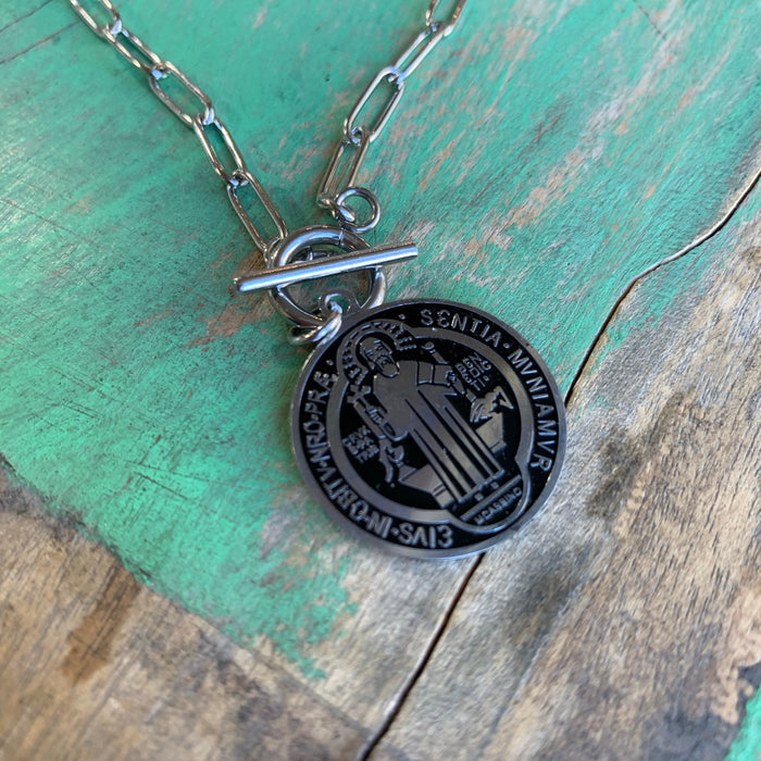 St Benedict Paper Clip Chain and Earrings