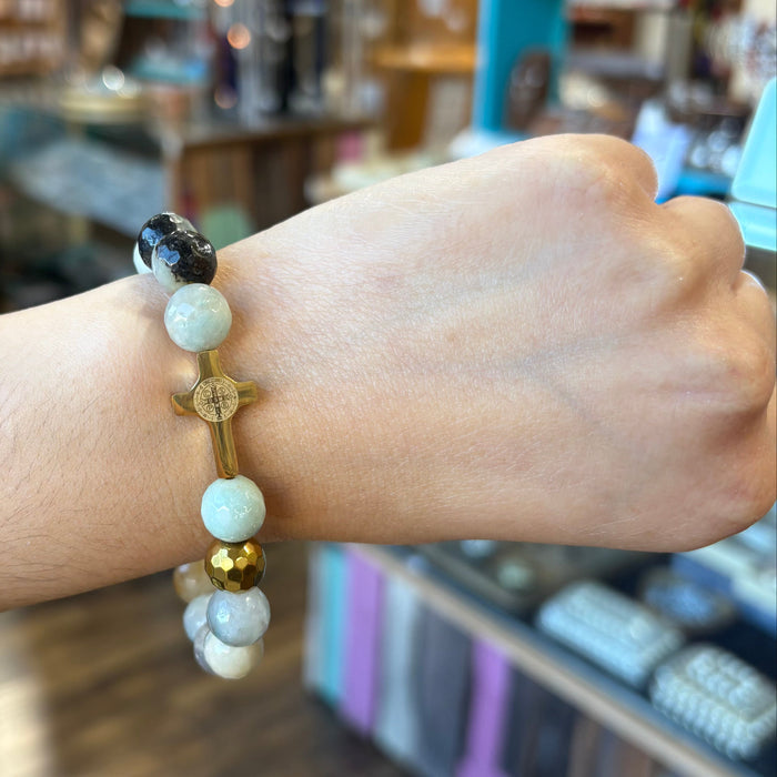 St Benedict Stainless Steel Cross Bracelet