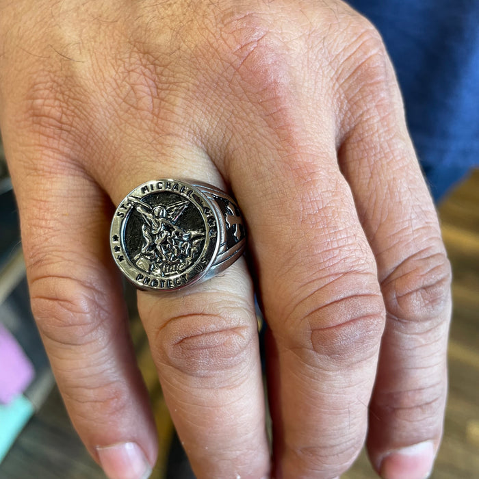 St Michael Stainless Steel Ring