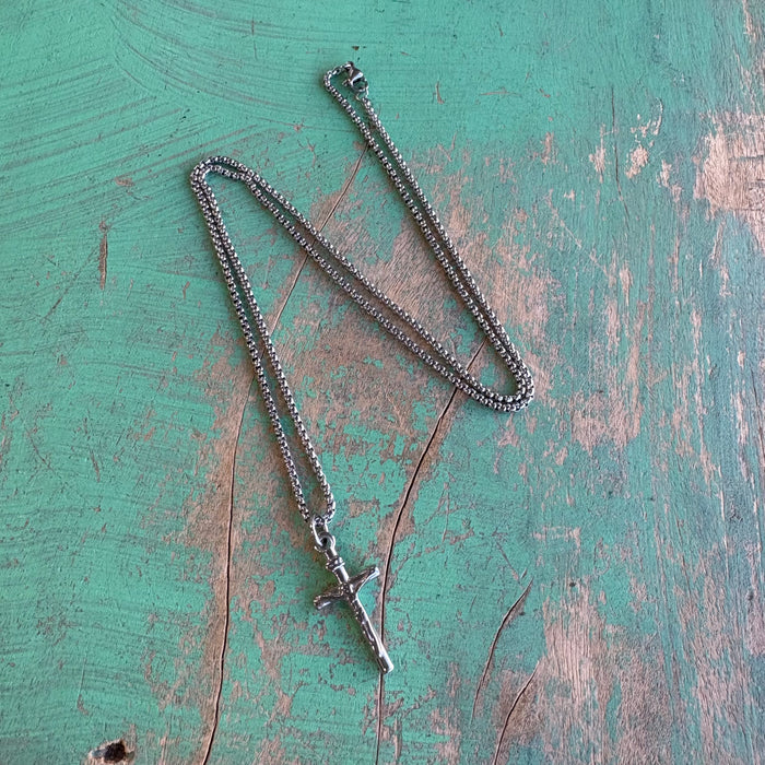 Stainless Steel 23" Chain with Small Crucifix
