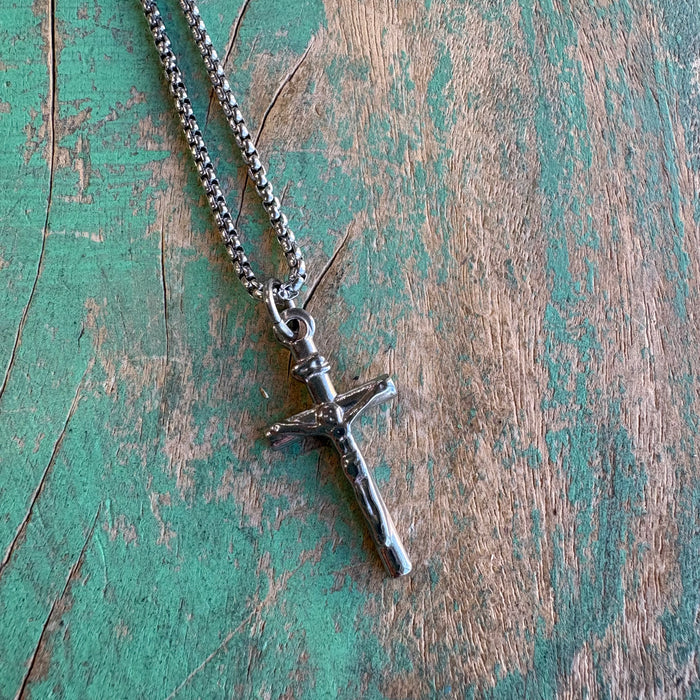 Stainless Steel 23" Chain with Small Crucifix