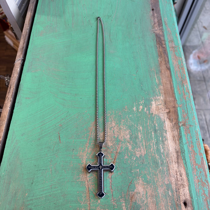 Stainless Steel Big Our Father Cross Necklace