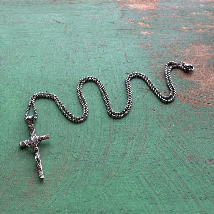Stainless Steel Crucifix Rolo Chain Necklace for Men