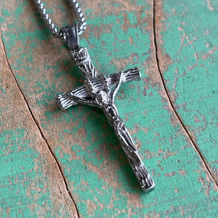 Stainless Steel Crucifix Rolo Chain Necklace for Men