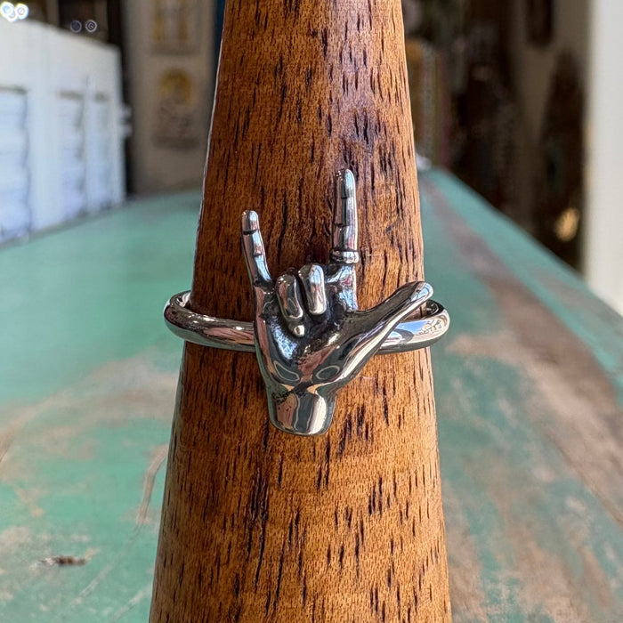 Stainless Steel “I Love You” Sign Language Ring – ASL Hand Gesture Ring – Meaningful Gift – Sizes 6, 7, 8, 9