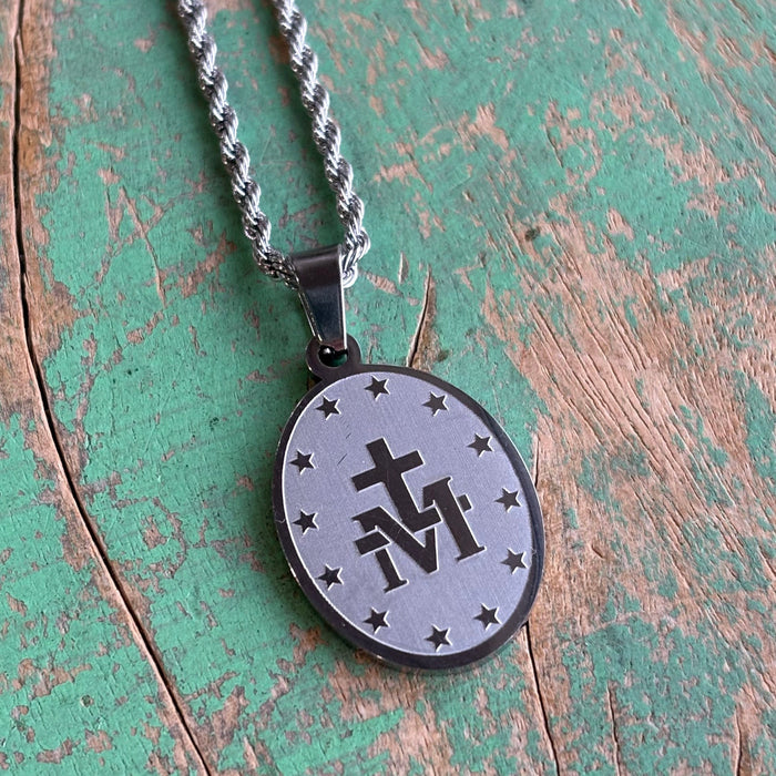 Stainless Steel Miraculous Medal Rope Chain Necklace
