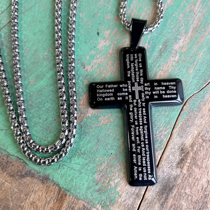 Stainless Steel Our Father Cross Necklace