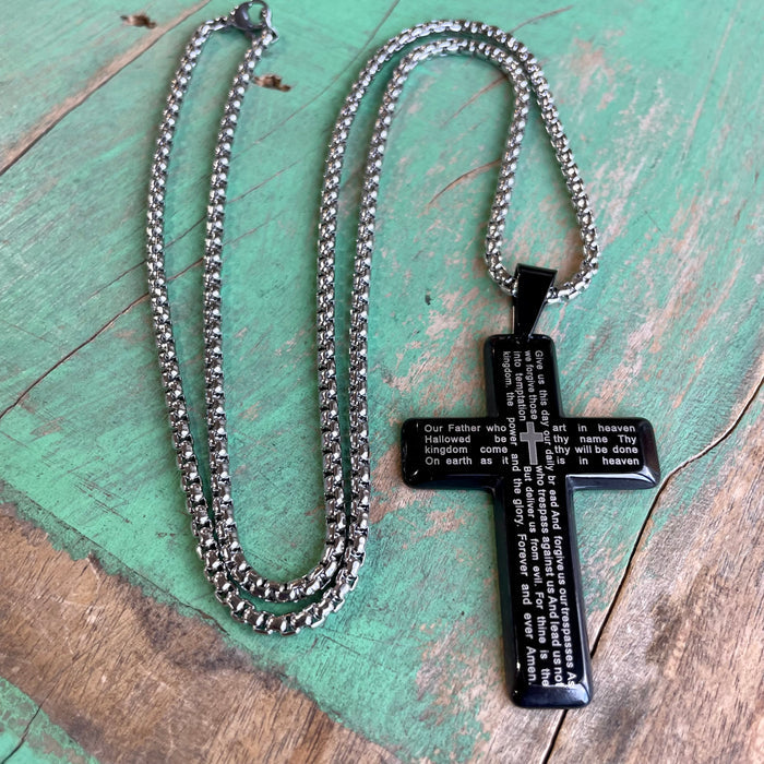Stainless Steel Our Father Cross Necklace