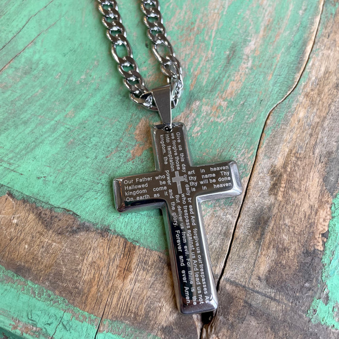 Stainless Steel Our Father Cross Necklace