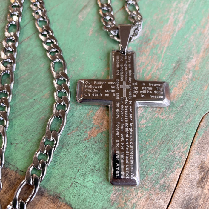 Stainless Steel Our Father Cross Necklace